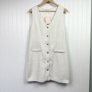 Bebop Boucle Tweed Mini Dress Sz XL Cream Gold Tone Buttons Academia Career NWT